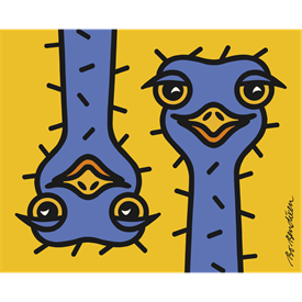 TWO OSTRICHES YELLOW POSTER </BR> 45 x 30 cm